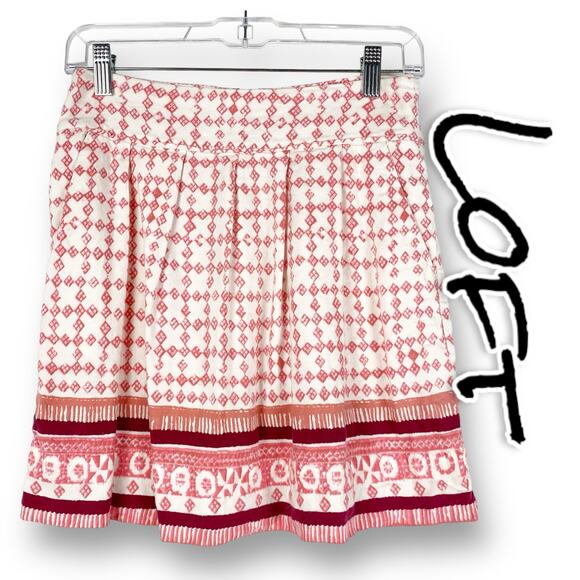 Ann Taylor Loft Linen Blend Pleated Mini Skirt Pockets Pink Cream Womens Sz 00P - Picture 1 of 11